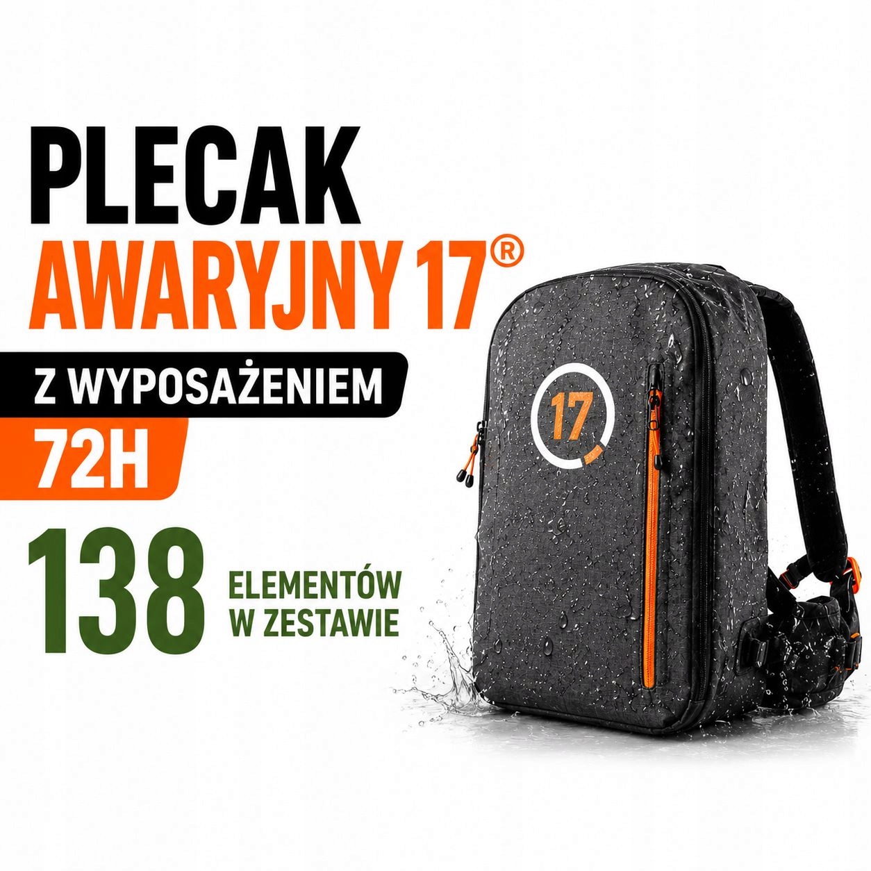 Plecak Awaryjny 72H z Wyposażeniem Survivalowy 138 el