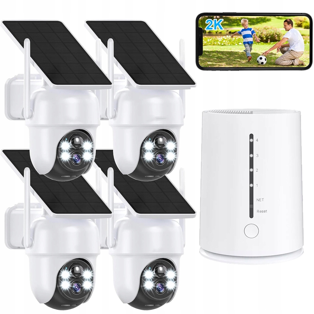 Solární kamera 4-kamera Bezpečnostní kamerový systém 2K s Ptz základnovou stanicí