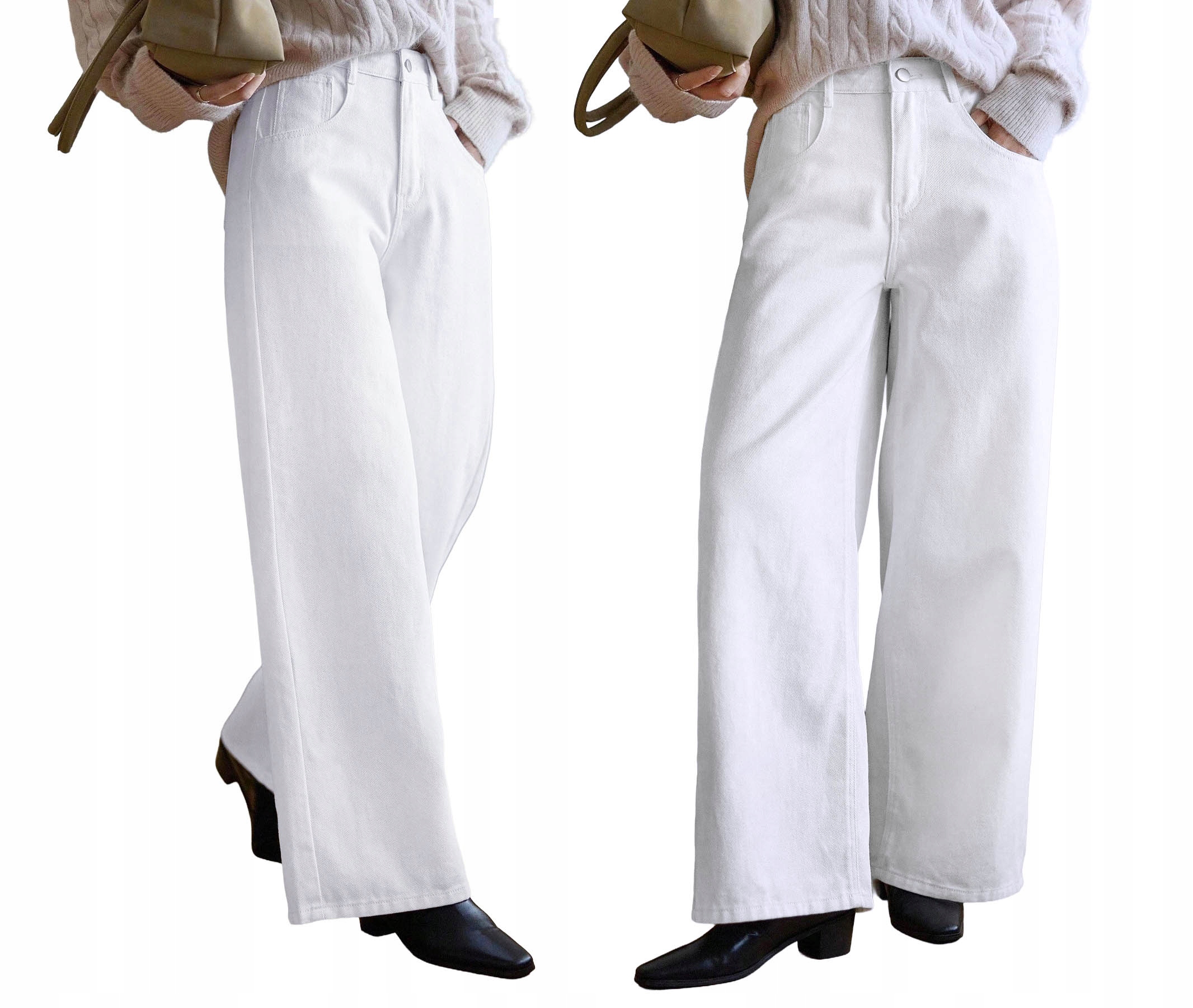 Damskie Spodnie Szwedy Jeansowe Białe Z Szerokimi Nogawkami Jeansy Wide Leg