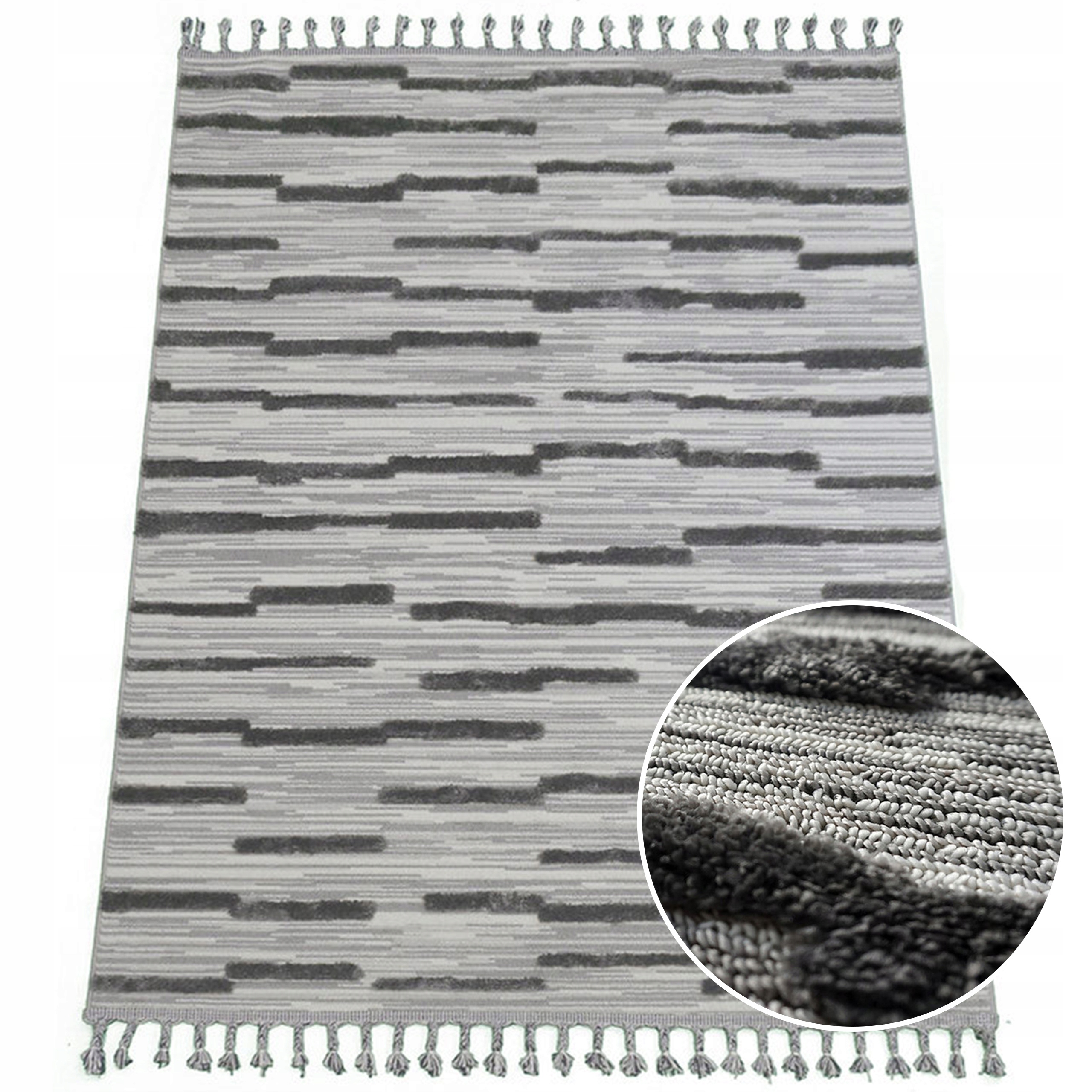 Modny Miękki Dywan Chodnik Z Frędzlami Boho Szary 200x290