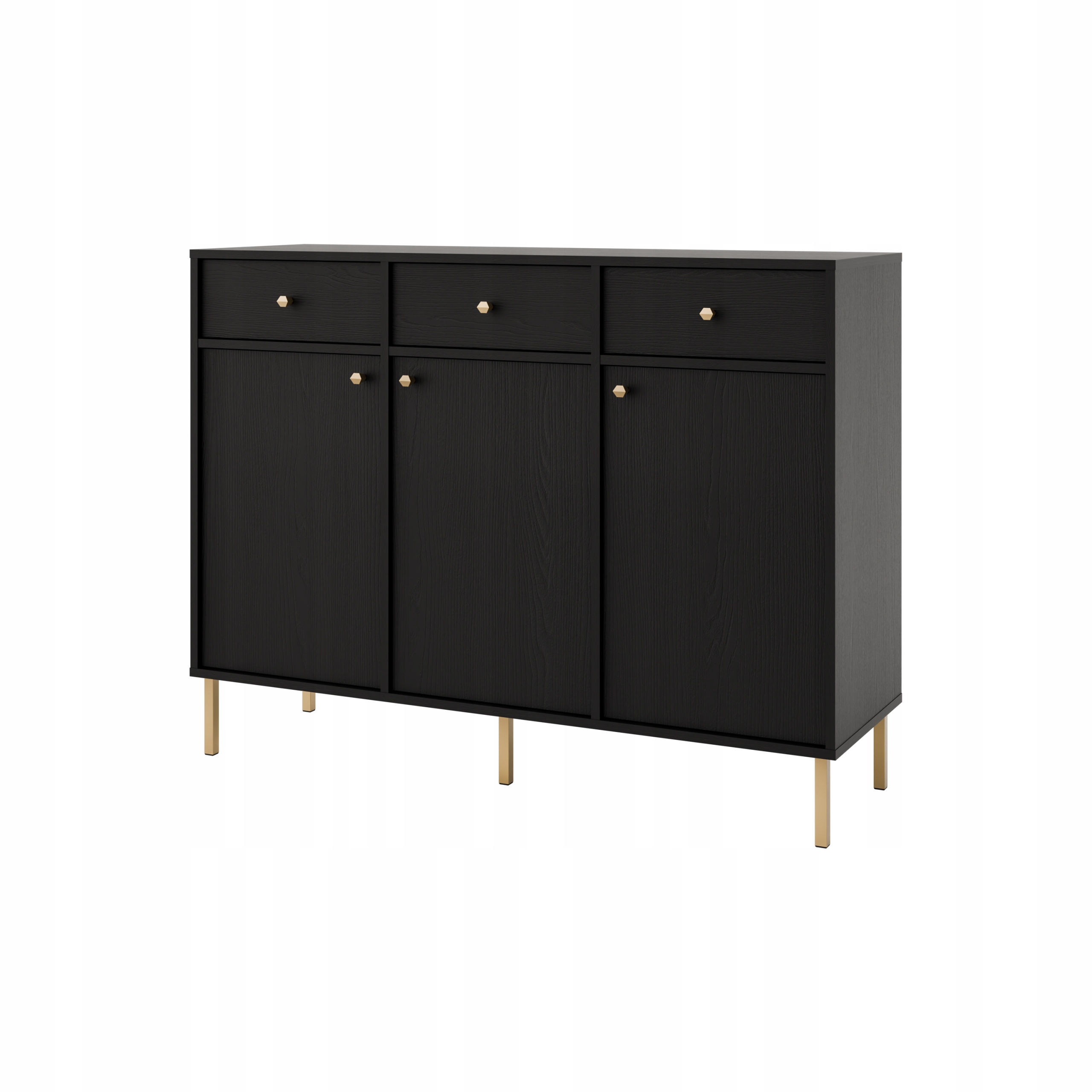 Komoda Torino 125 cm do obývacího pokoje Ložnice 3 Zásuvky 3 Dvířka Černá Grafit