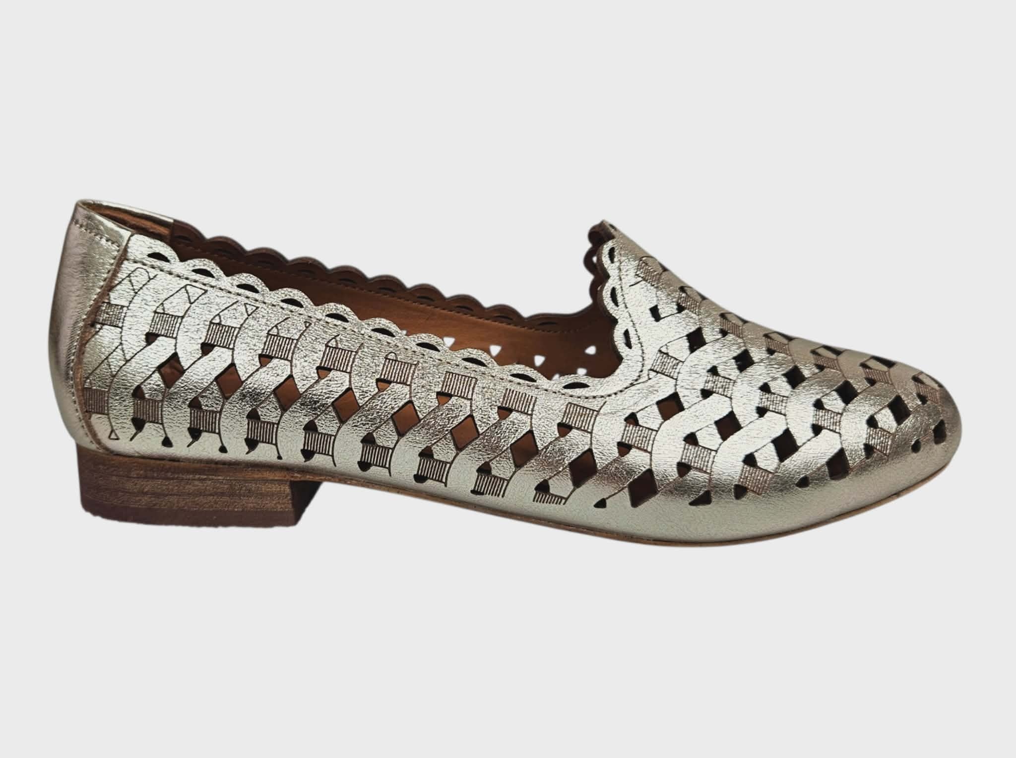 Baleriny Lordsy Damskie Ażur Skóra Modo 944 209 Złote r. 41