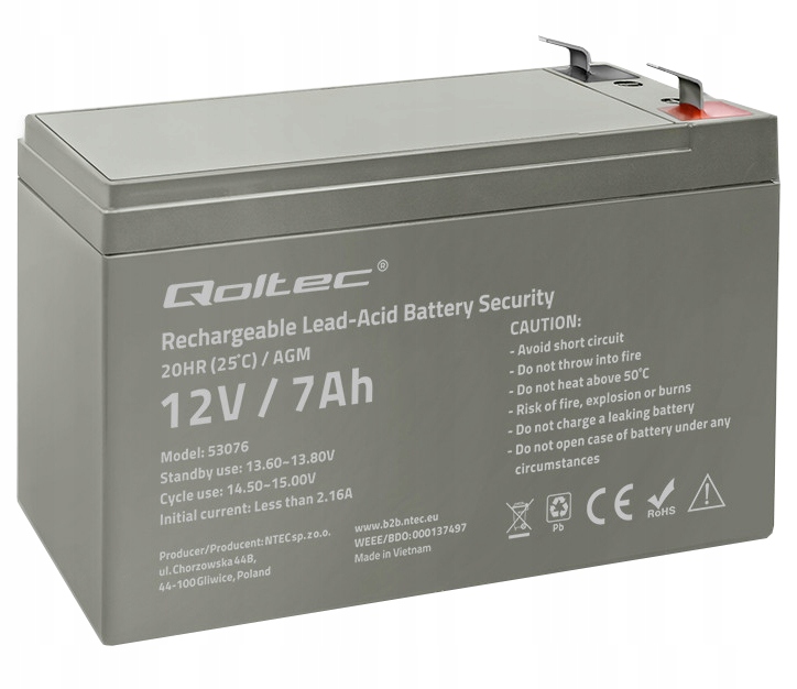 Akumulator Agm Qoltec 12V 7Ah Security