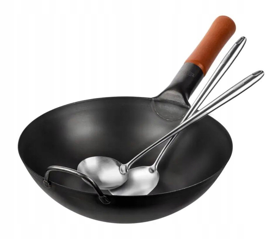 Yosukata Sada Wok 30 CM Uhlíková Oceľ Plyn Indukcia Lopatka Lyžica
