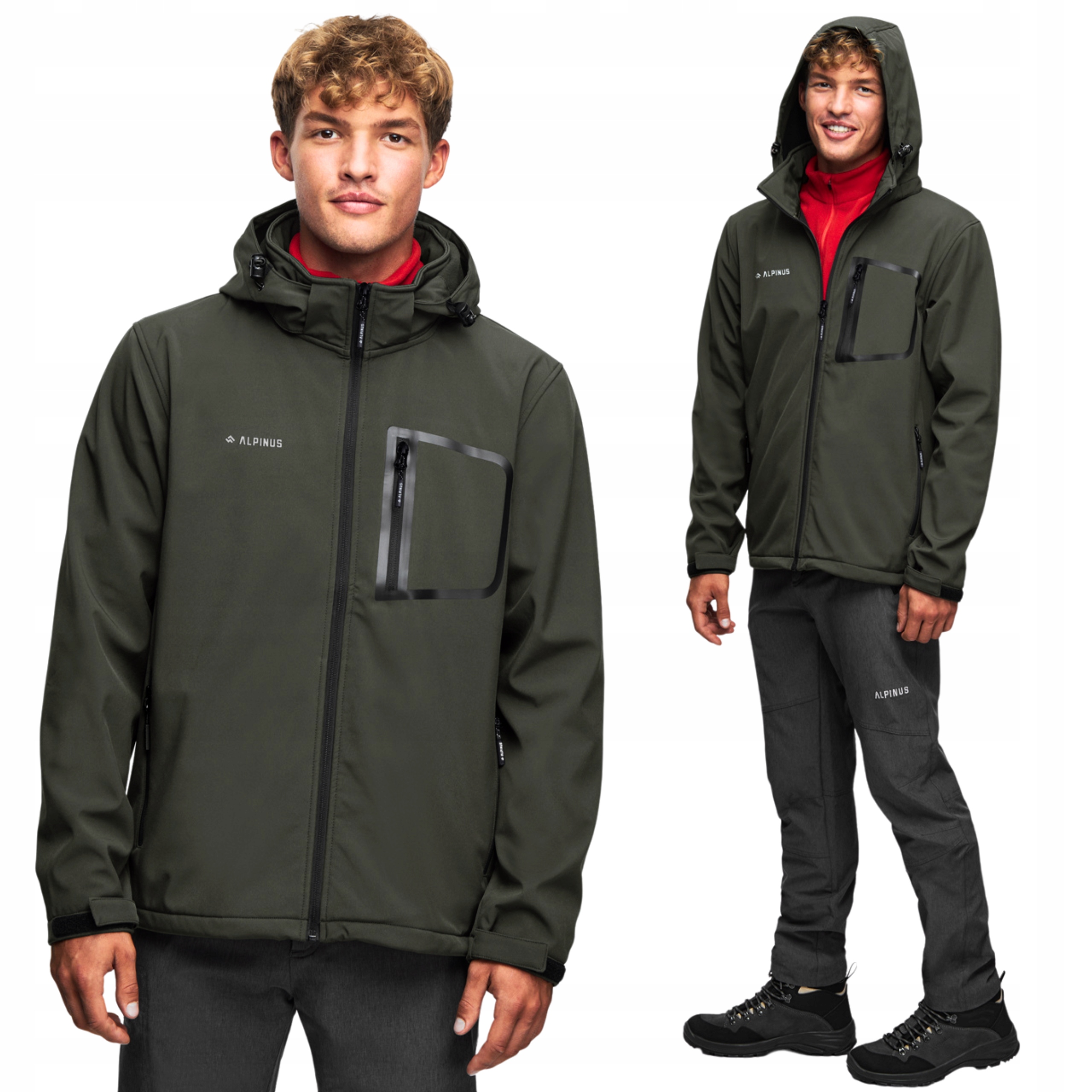 Alpinus Kurtka Softshell Męska Z Kapturem Stenshuvud Wodoodporna Khaki M