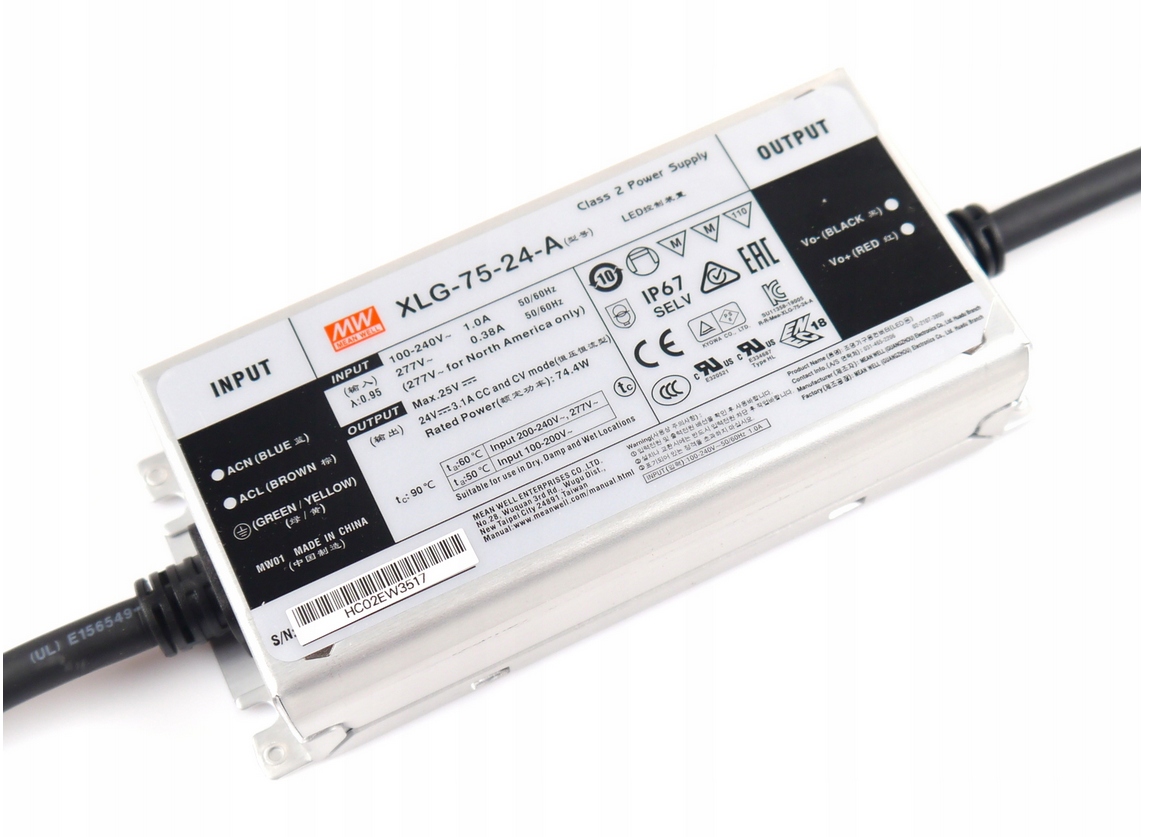 Zasilacz impulsow XLG-75-24-A hermetyczny 74,4W 24V 3,1A IP67 do led