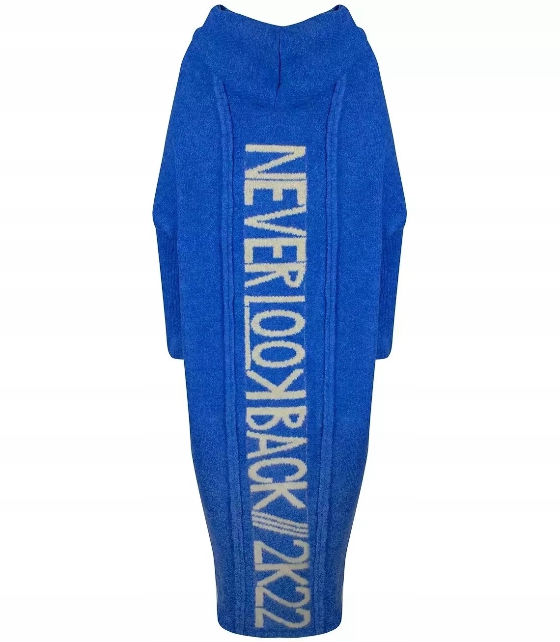 Teplý dámský svetr Kardigan Dlouhý s vlnou Nápis Never Look Back M