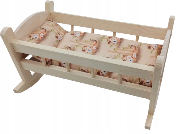 KOŁYSKA DREWNIANA dla lalek NIEMALOWANA + POŚCIEL
