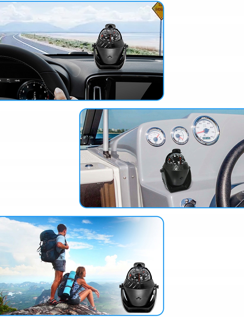 KOMPAS JACHTOWY żeglarski BUSOLA LED 12V Linijka milimetrowa