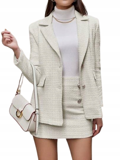 Shein Elegantní Dámský Set Bunda Mini Sukně Béžová L 1JB