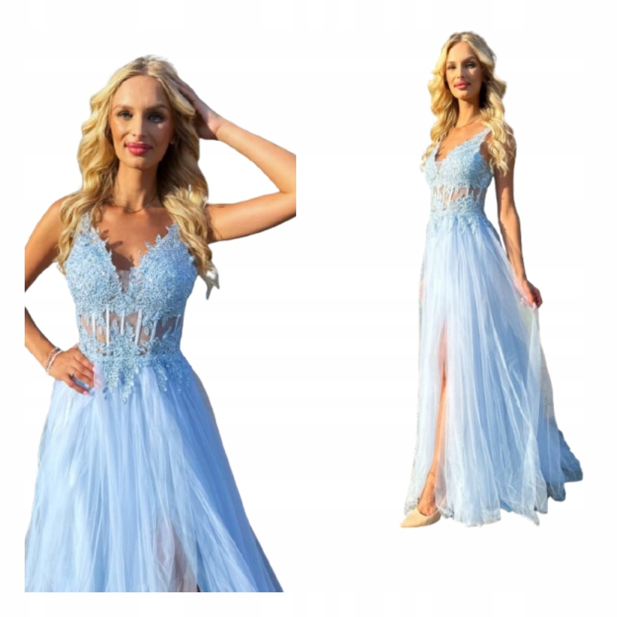 Šaty Maxi Tylové S Vázáním Kylie Modré 40/L