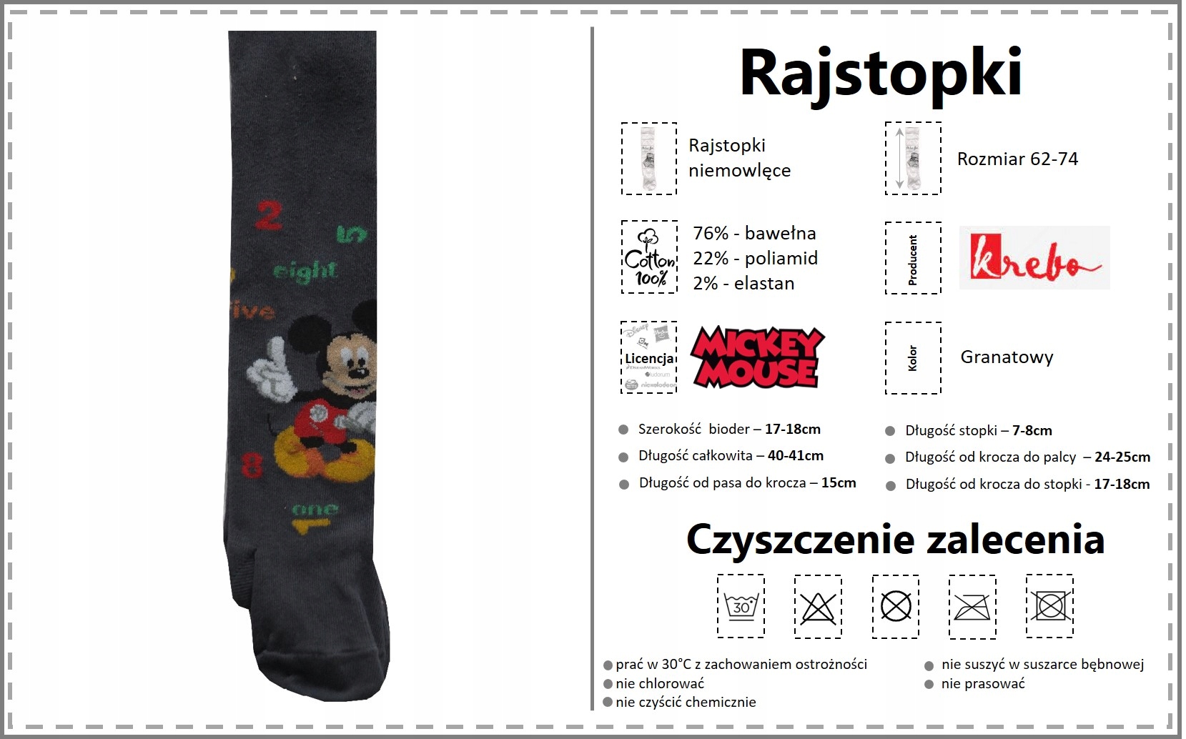Rajstopki niemowlęce Disney 62-74 Mickey Mouse Marka Disney