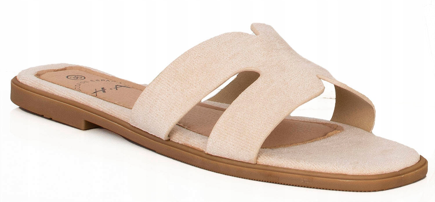 8166 BEŻOWE KLAPKI DAMSKIE ZAMSZOWE PASKI 39