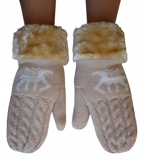 

Rękawiczki futerko ciepłe renifery Prezent beżowe