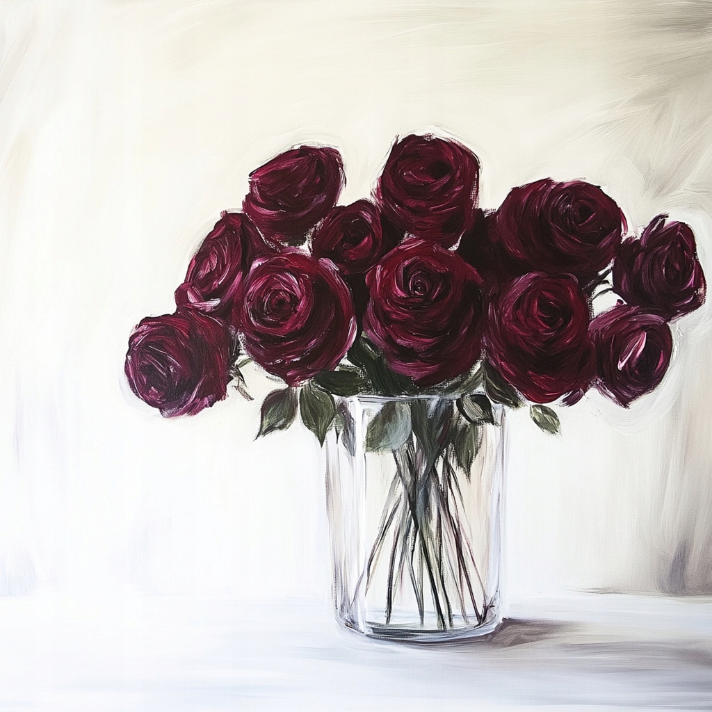 Obraz Na Plátně Canvas Dekorace Váza Květiny Růže Bordó Kytice 80x80