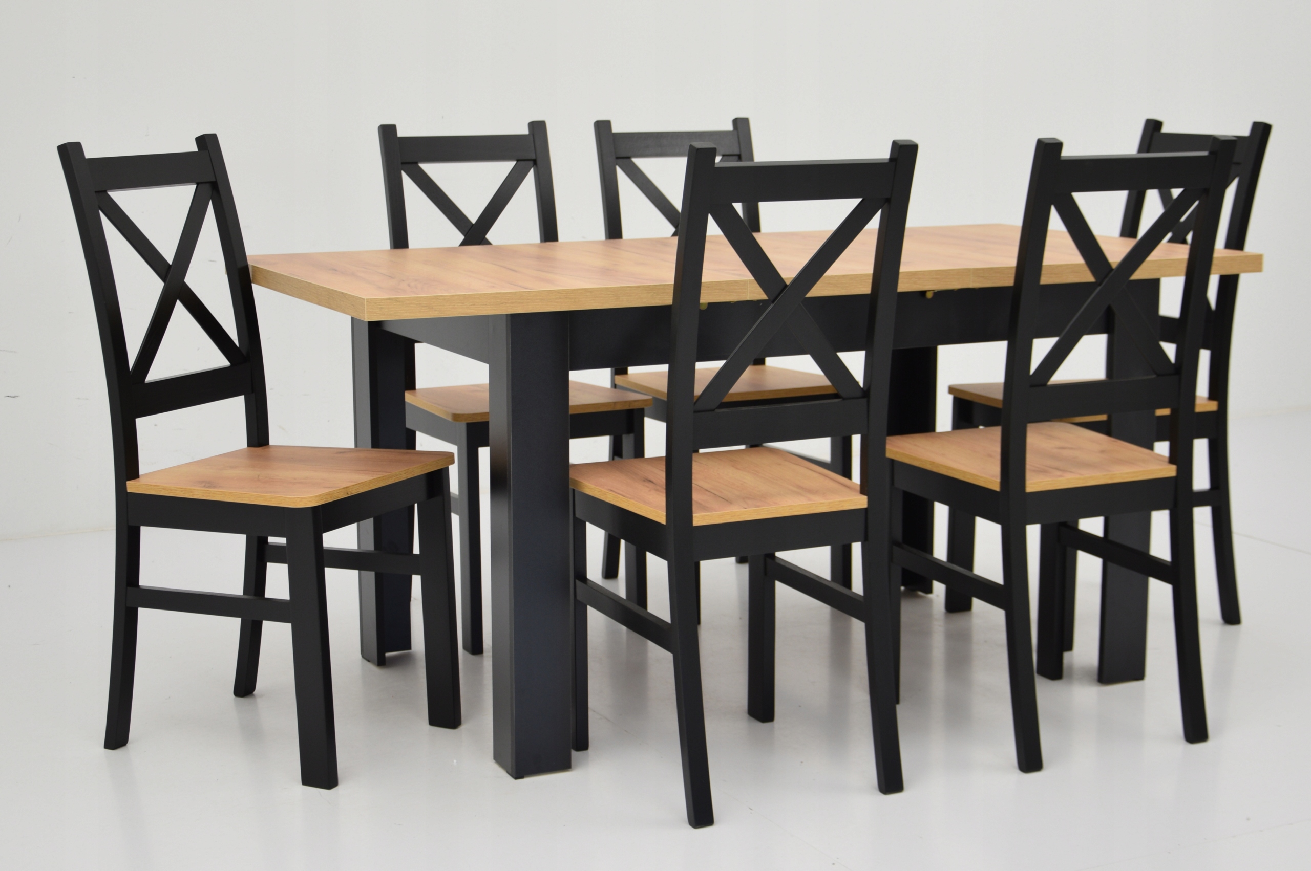 Stół rozkładany 80x140/180 dąb craft 6 krzeseł Zestaw do salonu Długość stołu 140 cm