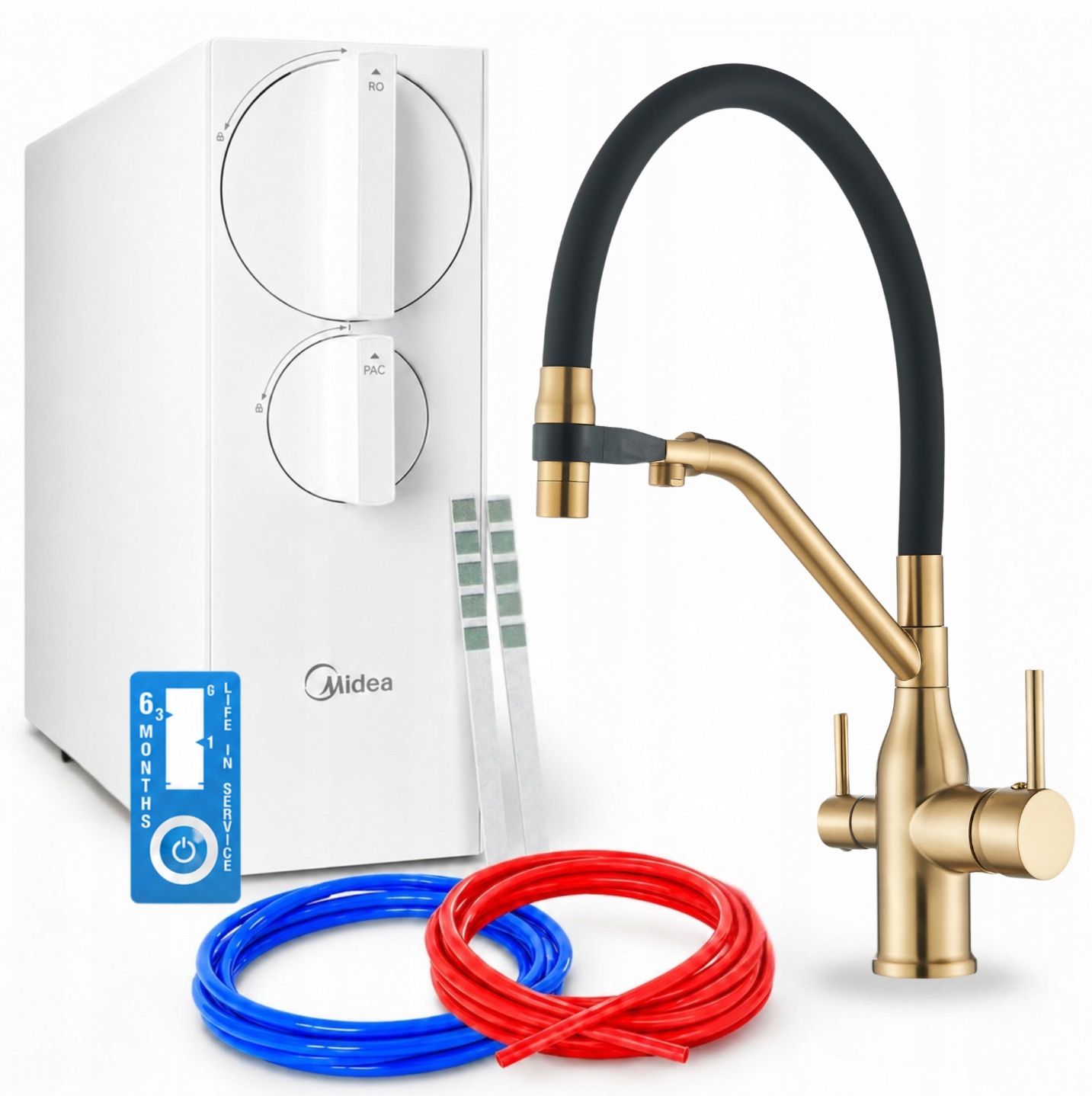 Vodný Filter Kuchynský Midea 800GPD Vstavaná Pumpa A Stojaca Batéria Zlatá