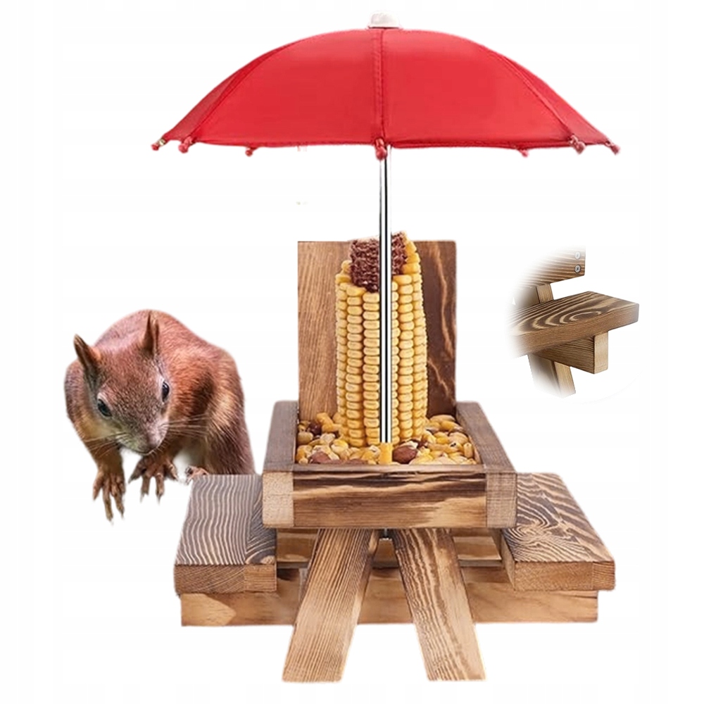 Levně Dřevěné Krmítko Pro Veverky S Deštníkem Je Odolné Vůči Povětrnostním Vlivům