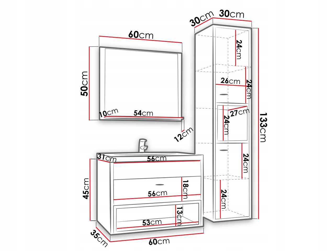 MEBLE ŁAZIENKOWE zestaw Mebli do łazienki OLIER I EAN (GTIN) 5903211003806