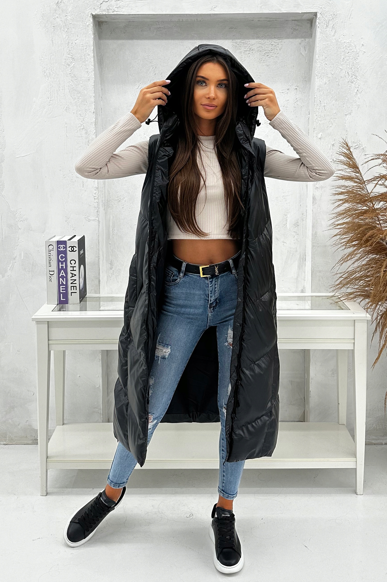 DZ3183 r XL DAMSKI BEZRĘKAWNIK KAMIZELKA OCIEPLANA Kaptur z kapturem