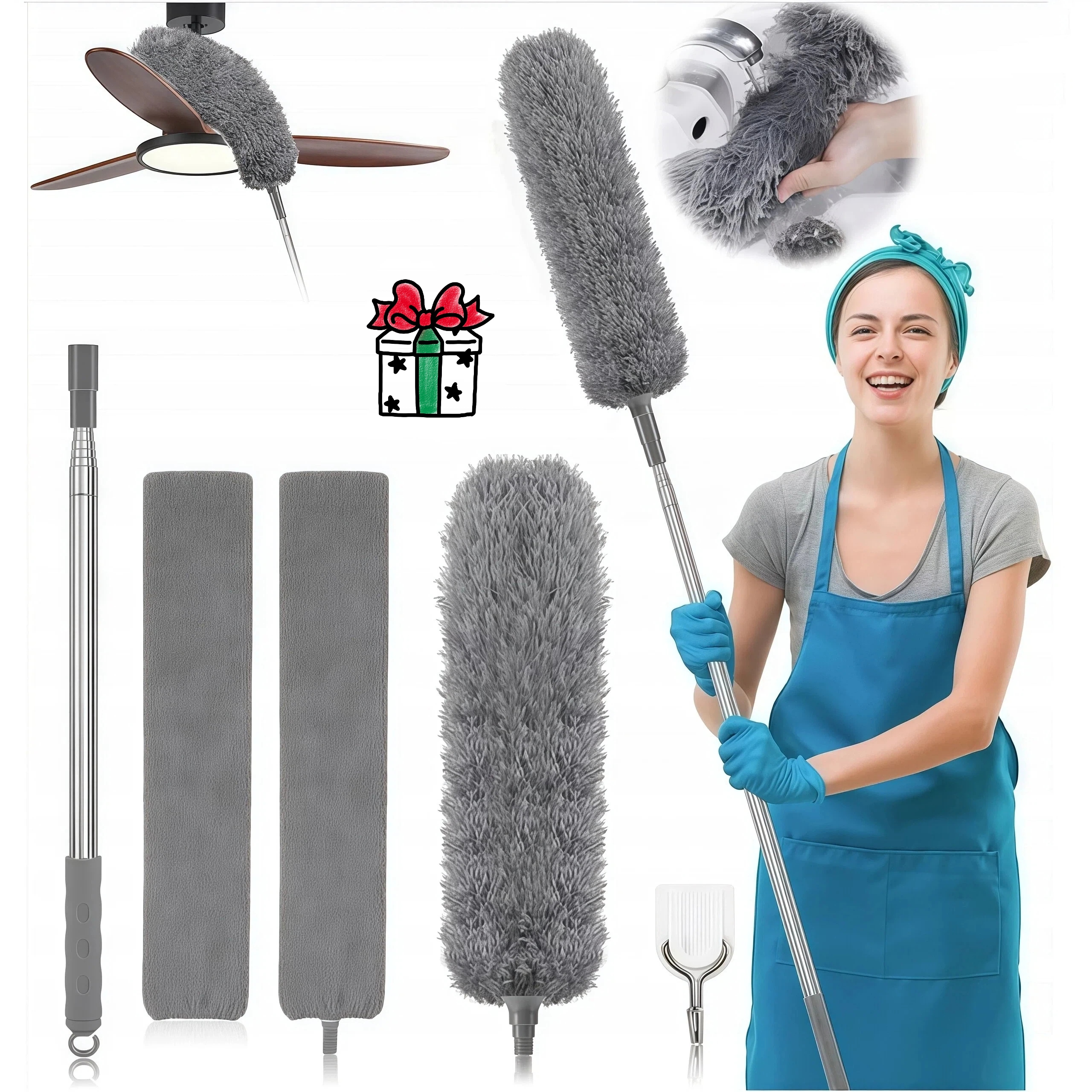 Levně Teleskopická Metla 3V1 S Kartáčem Na Prach 250 CM Pro Úklid