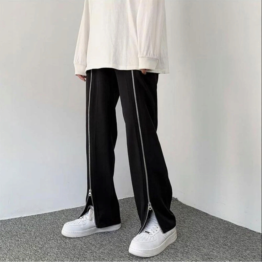 Korean Zipper Design Trendy Men Straight Pants Cas
