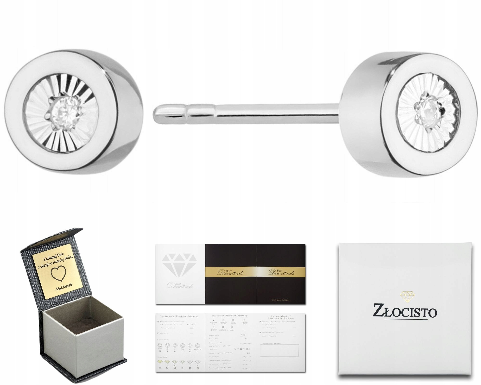 Bílé Zlaté Náušnice S Brilianty, Kulaté Tyčinky