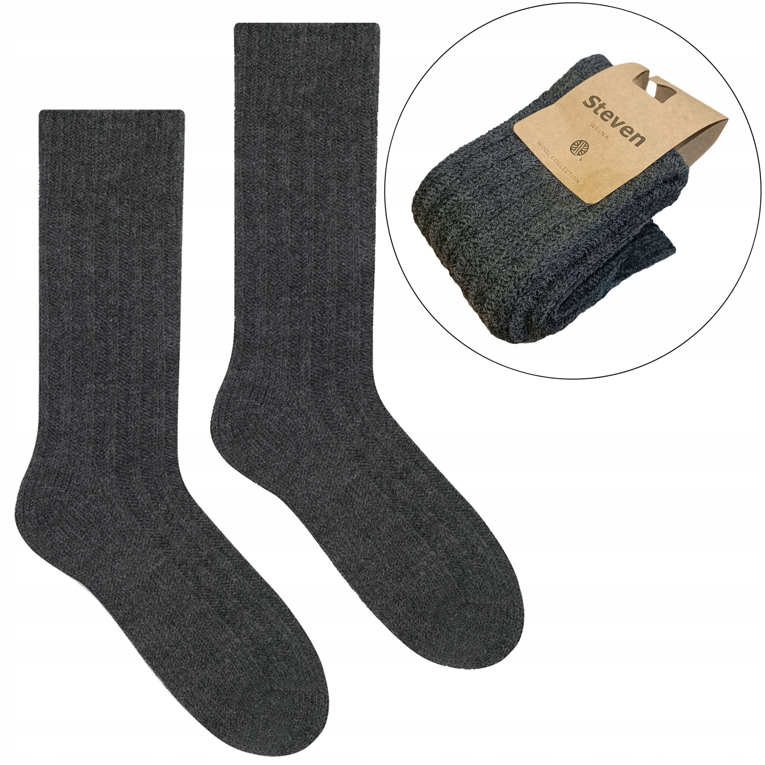 

Steven 085 Grube Skarpety męskie wełna grey 41-43