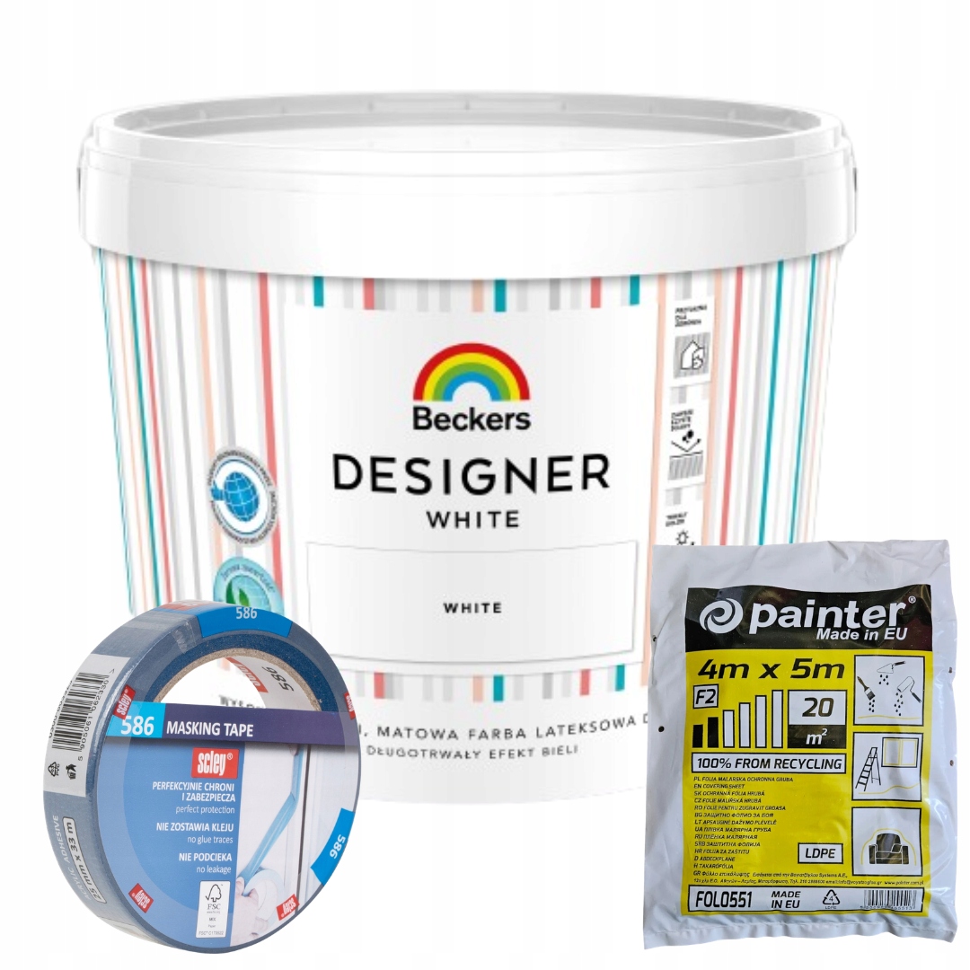 Malířská Sada Beckers Designer White 10L Bílá Barva Páska Fólie