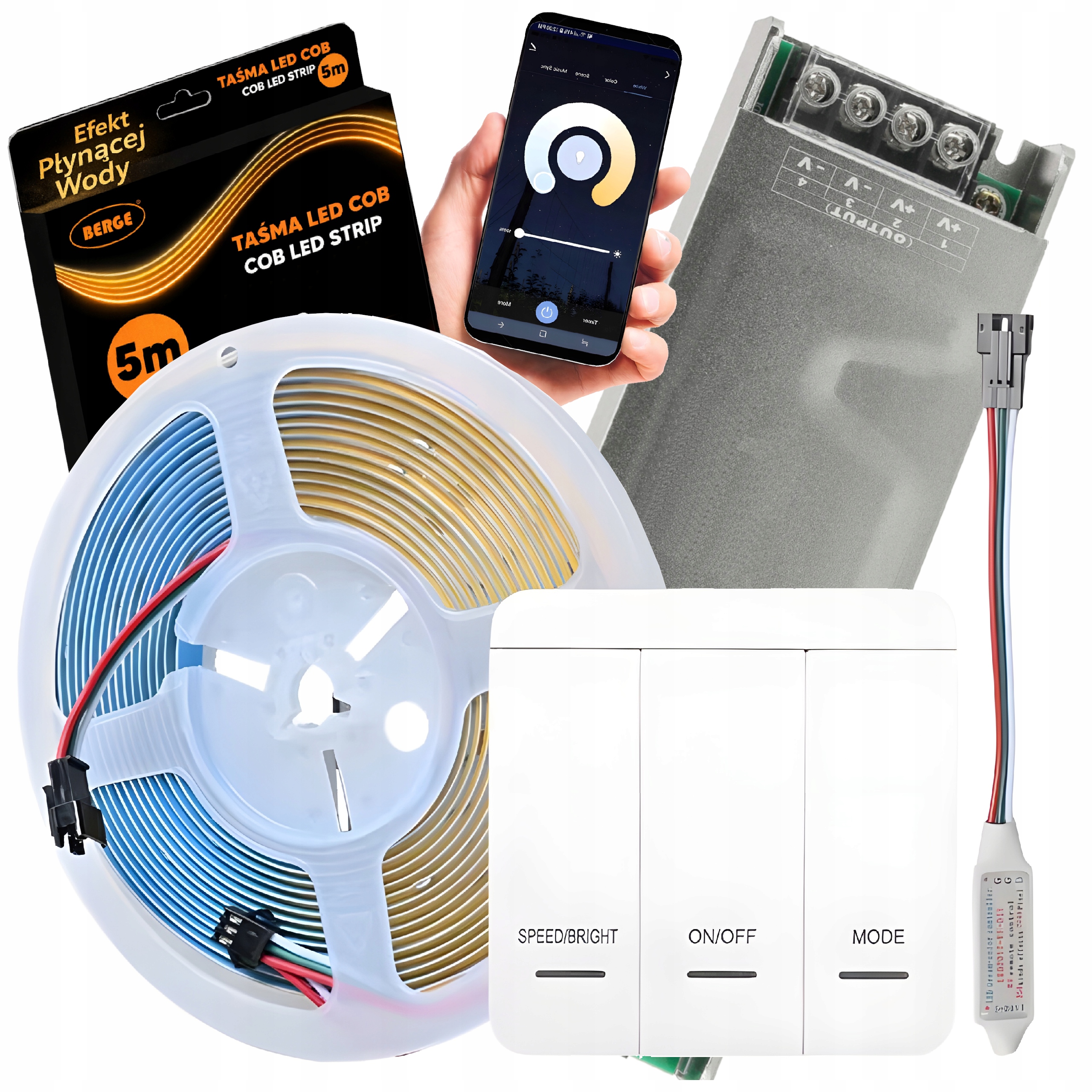 Led Páska Digitální Tekoucí Voda 5M Cob 65W WS2811 24V Ovladač Napájecího Zdroje