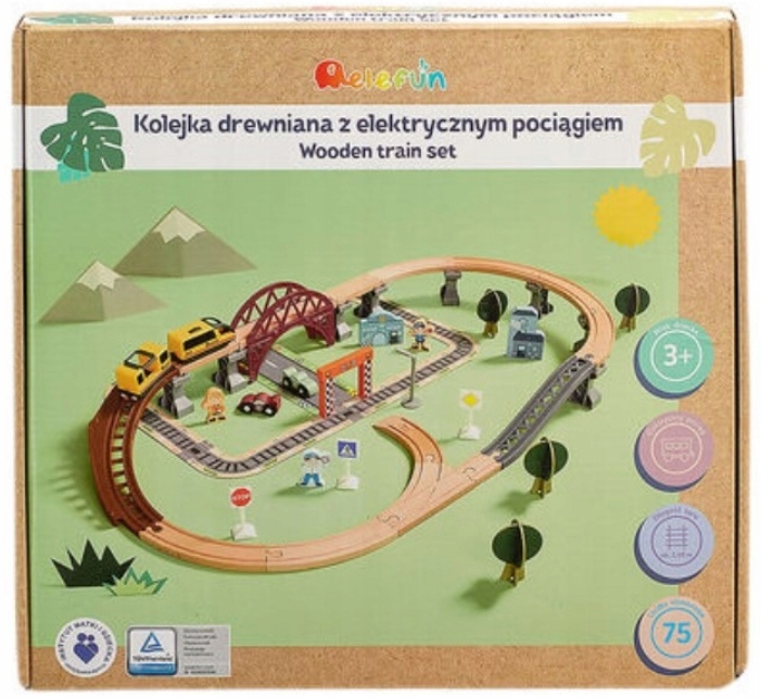 KOLEJKA DREWNIANA Z ELEKTRYCZNYM POCIĄGIEM ELEFUN Marka Elefun
