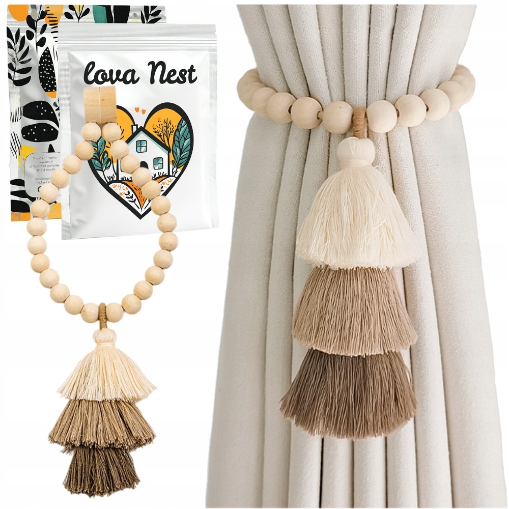 UPIĘCIE do ZASŁON Lova Nest FIRANEK BOHO KORALE KLAMRY MAGNES FRĘDZLE 1szt