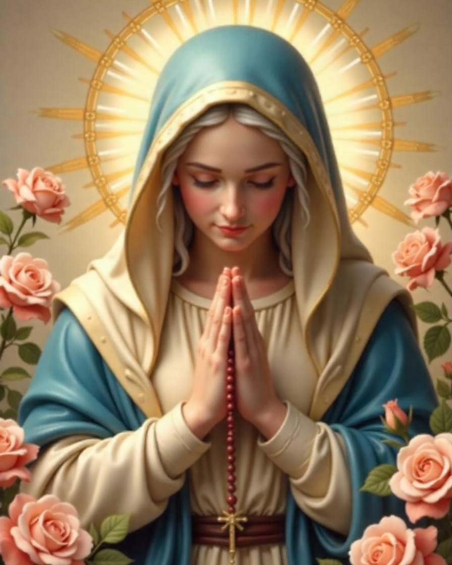 Diamantová výšivka Marie Modlitba Ježíše Náboženský portrét Madona 80x100 cm