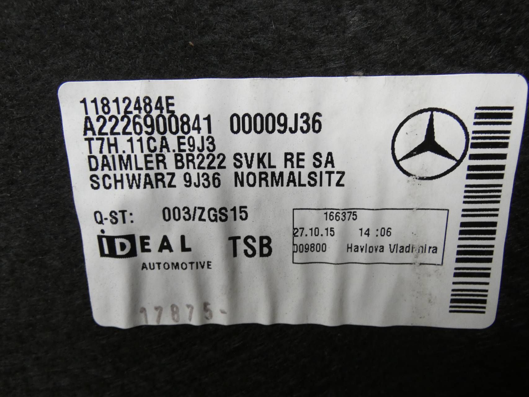 MERCEDES S KLASA W222 LONG side upholstery boot right rear part