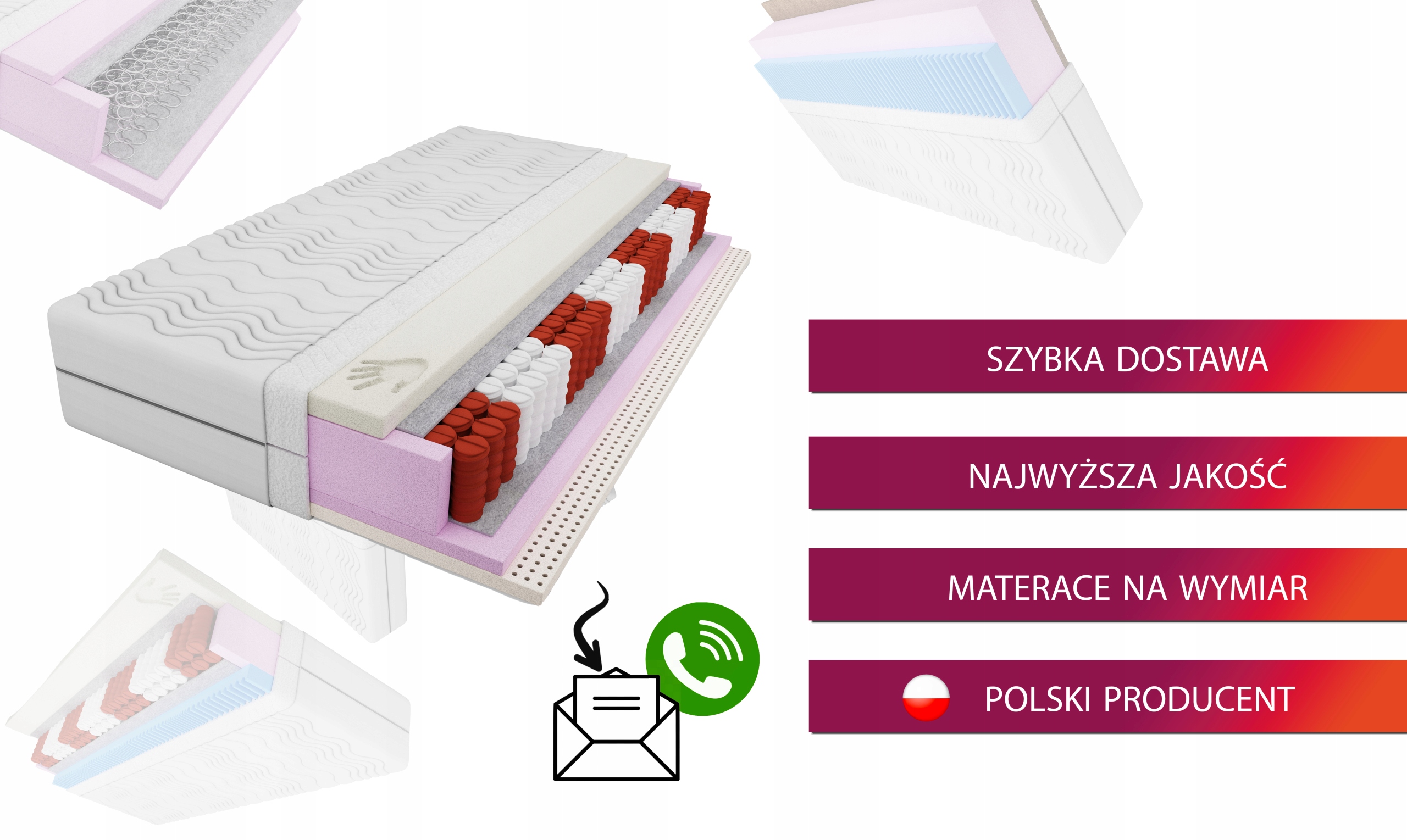 Materac piankowy + kokos 170x220 TWARDY 17cm Model PIANKA KOKOS