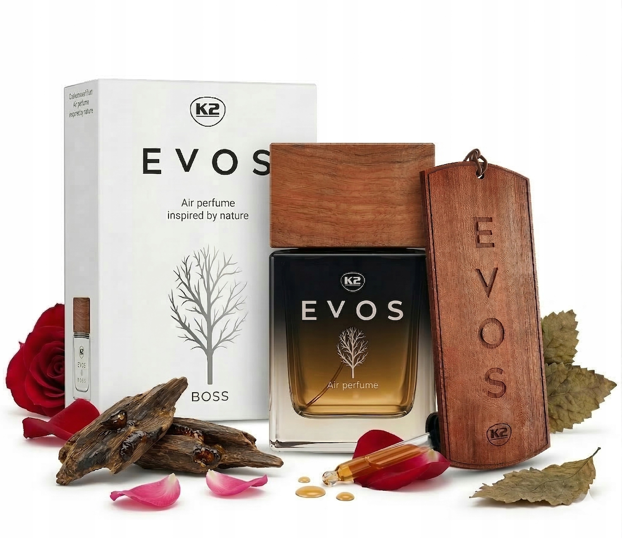 K2 Evos Boss zestaw flakon 50ml perfumy do auta zapach zawieszka