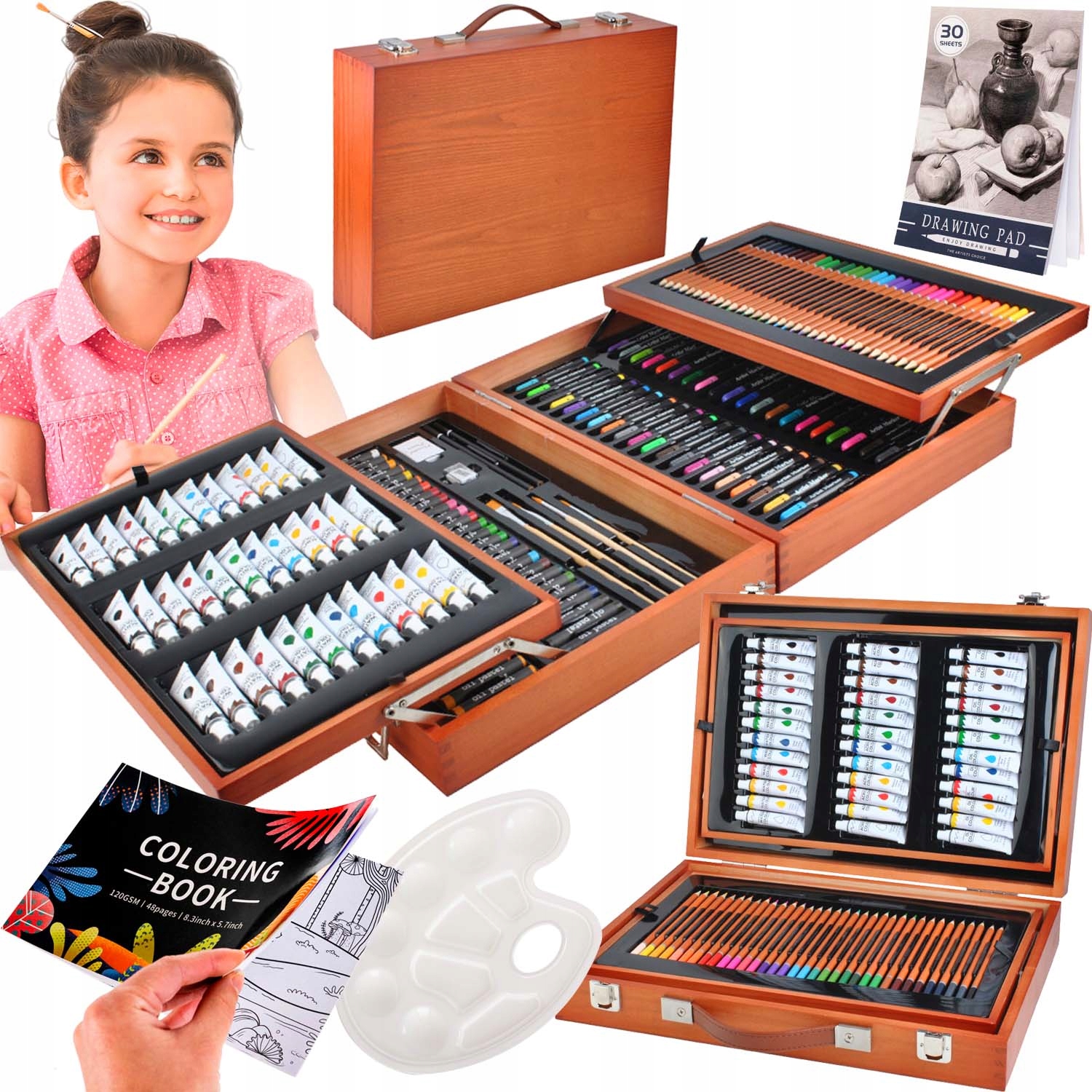 Duży Zestaw do Malowania dla Dzieci Artystyczny 174el Drewniana Walizka XXL