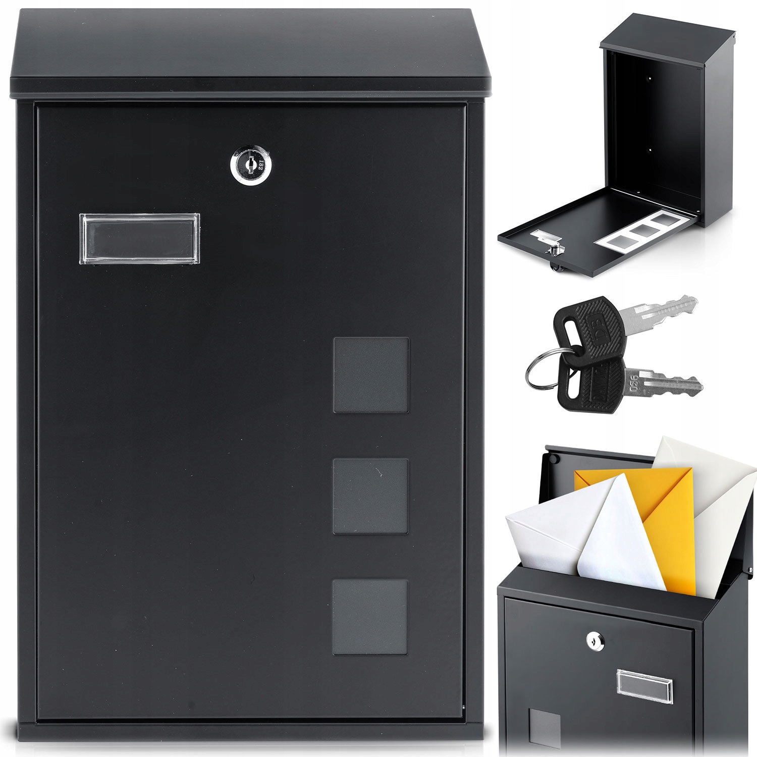 Poštovní Schránka Balíky Černá Závěsná Nástěnná 39X25.5X12 CM