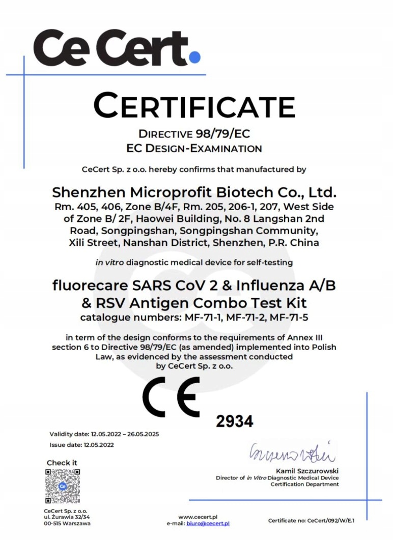 Test FLUORECARE COVID-19 Grypa AB RSV Combo 4w1 Typ wyrobu medycznego wyrób medyczny lub wyrób medyczny do diagnostyki in-vitro