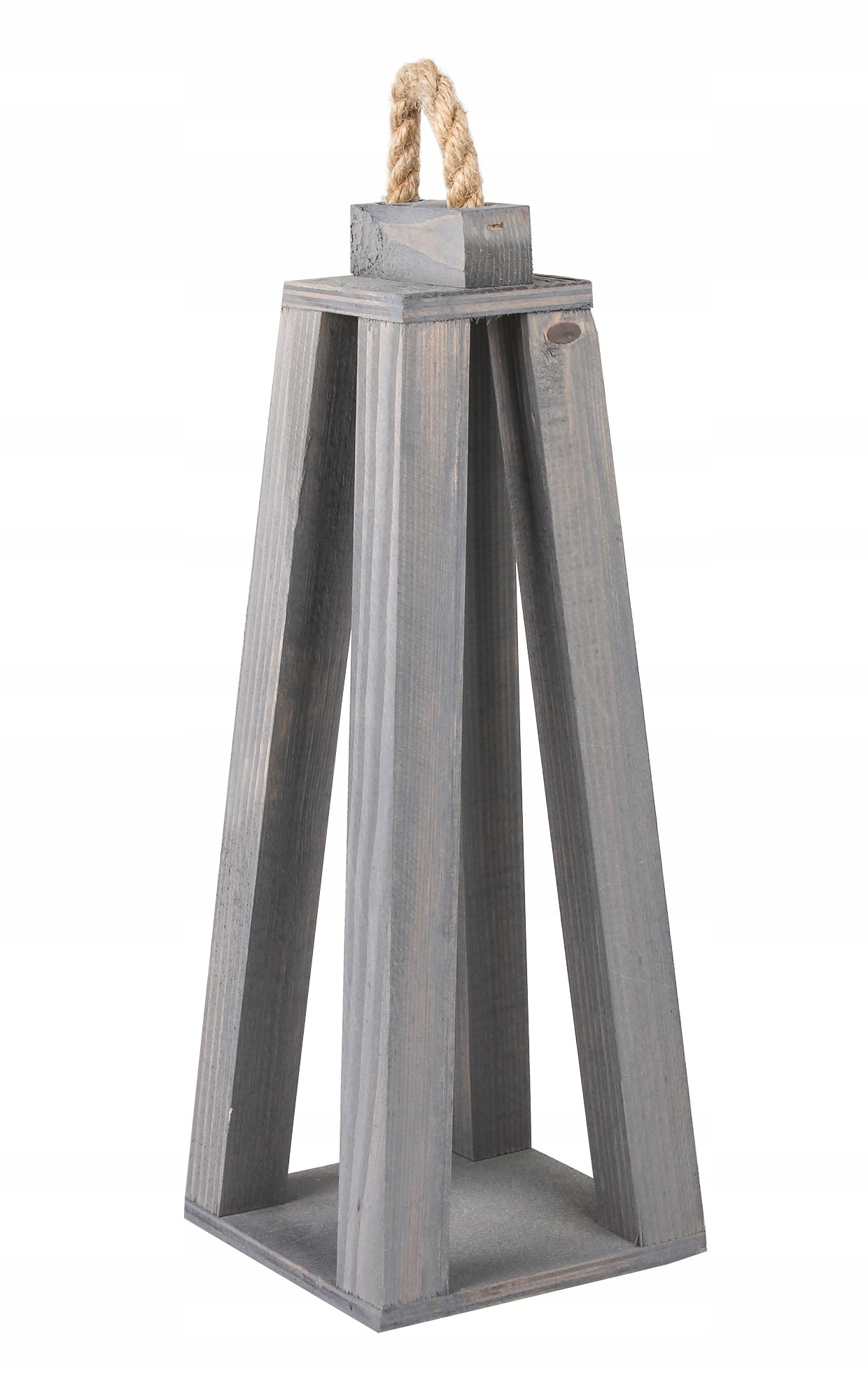 SZARY LAMPION DREWNIANY LATARENKA 14x14x37,5 cm