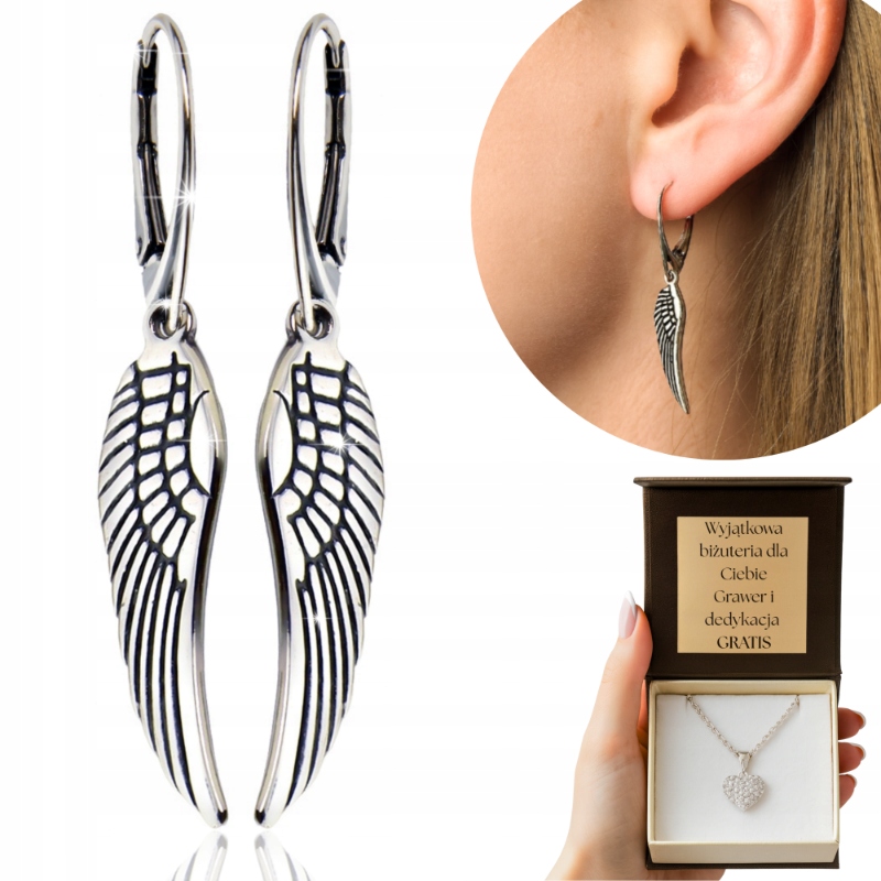 Stříbrné Náušnice S Dlouhými Andělskými Křídly Stříbro 925 Dárek Pro Ni