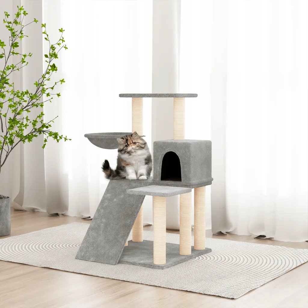 Levně Petrashop Škrabadlo pro kočky se sisalovými sloupky světle šedé 82 cm Šedá