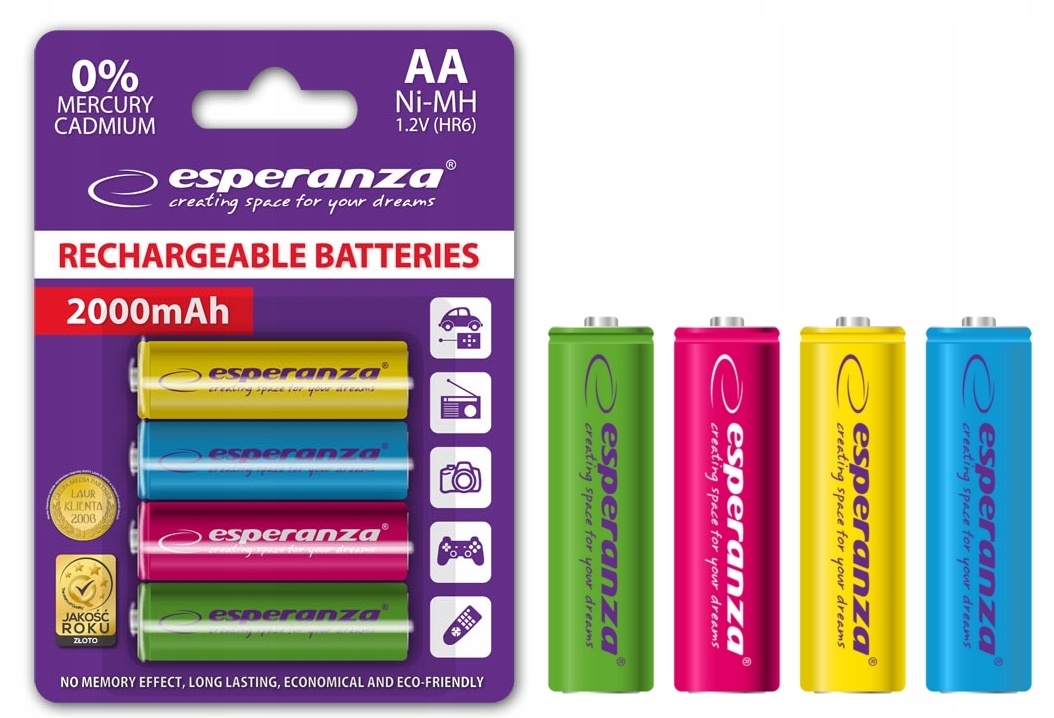 

4 X Esperanza Akumulatorki Ni-mh Aa 2000MAH Kolor