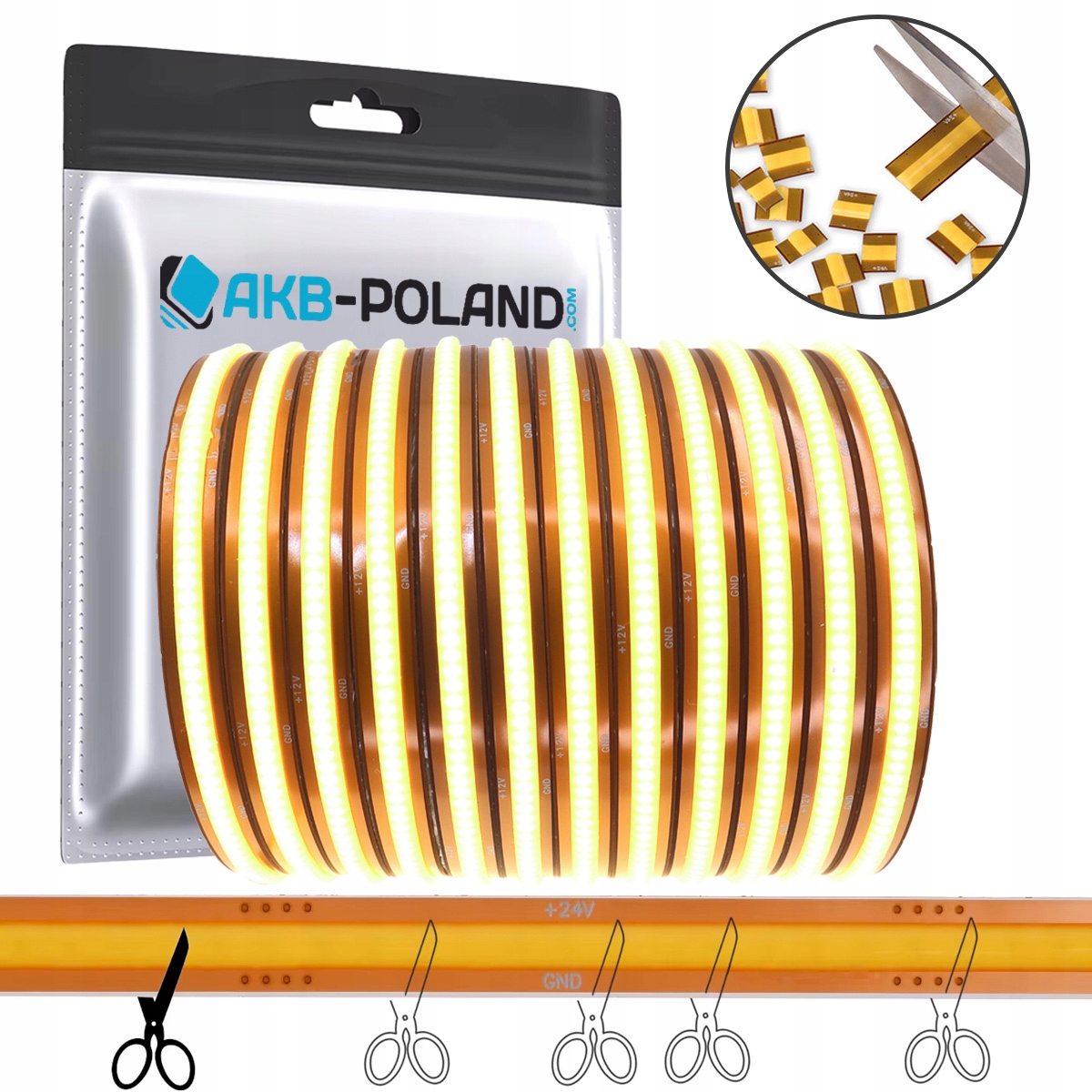 Led pásek Cob 12V Neon 528 5M Rolka Bílá Studená Free Cut Libovolné Řezání