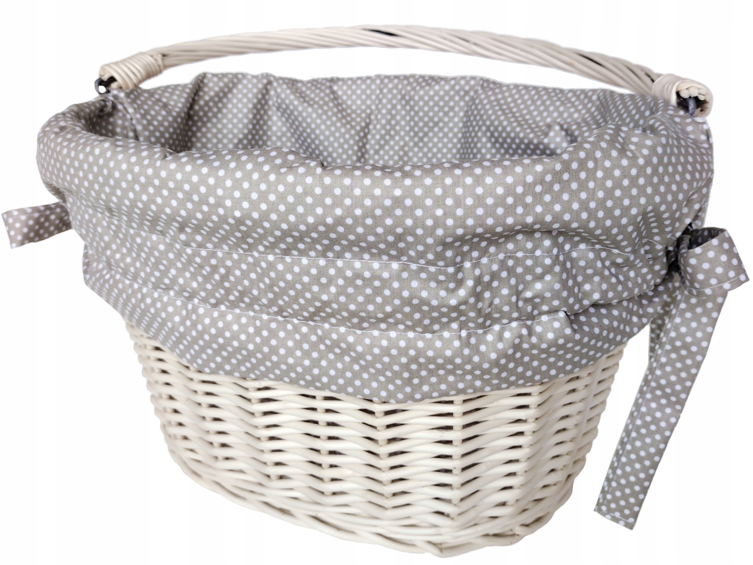 Koszyk wiklinowy biały rowerowy kosz na rower kierownicę+ wkład beż Jackmar