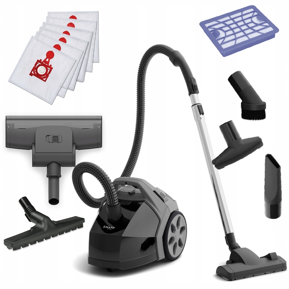 Odkurzacz Workowy 4L Tradycyjny 900W Filtr Hepa Worki Turboszczotka Czarny