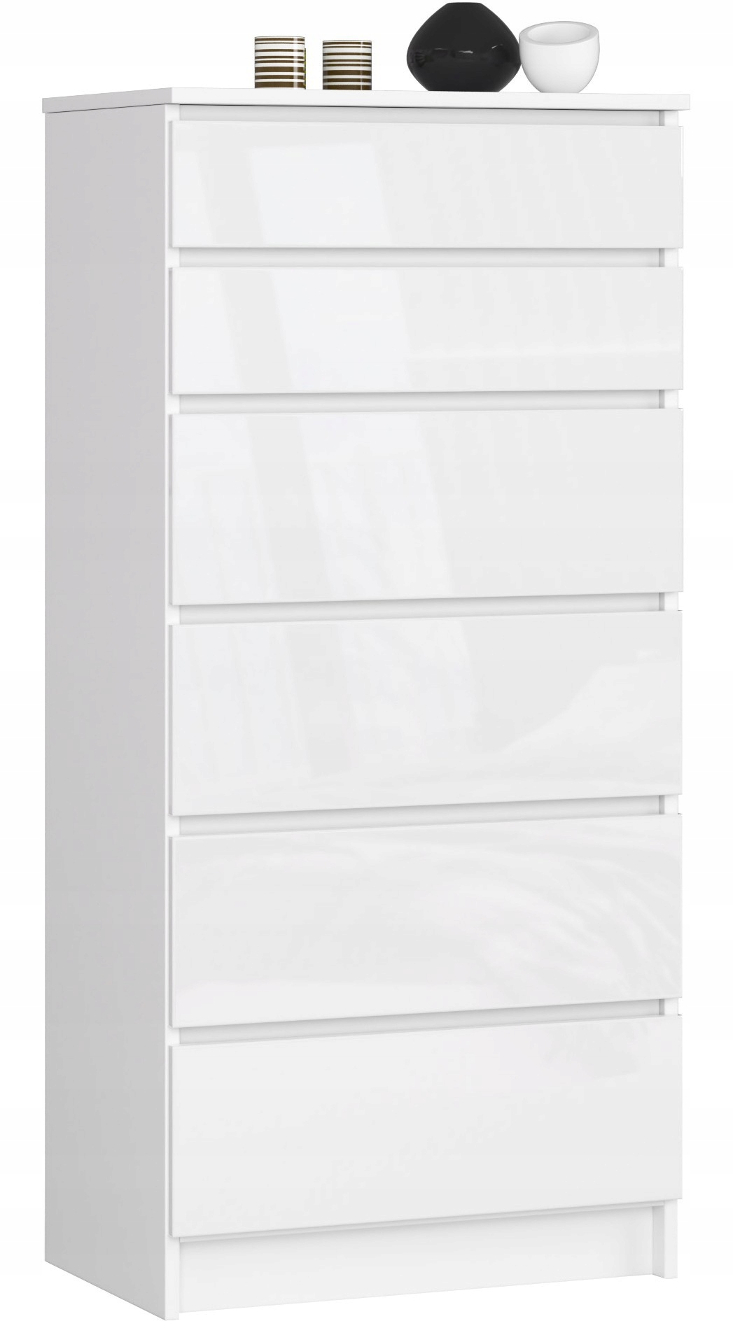 Komoda do salonu wysoka 60 cm 6 szuflad bezuchwytowa Biała Biały Połysk