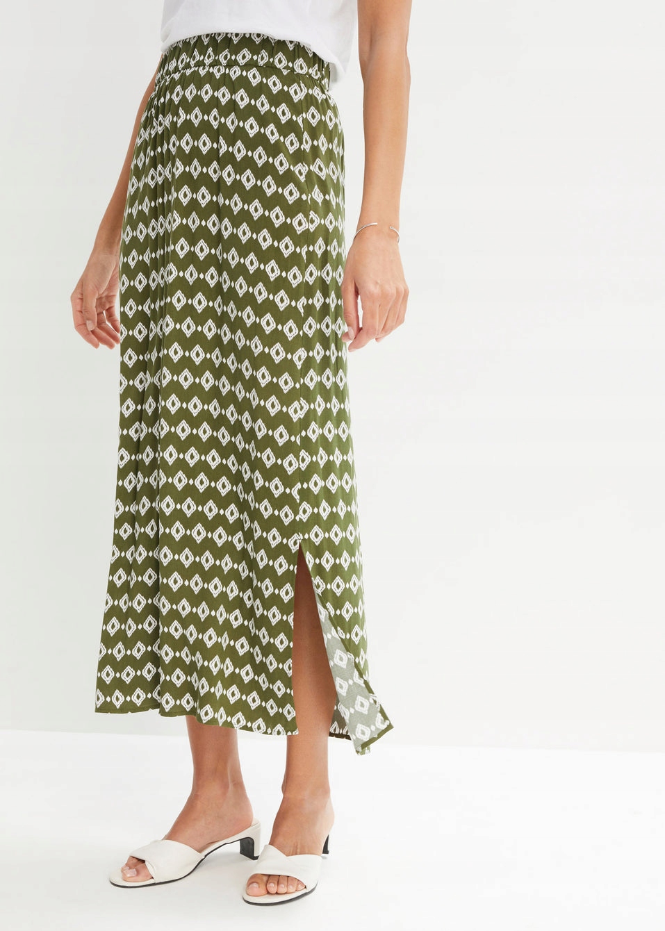 HA71 SPÓDNICA DAMSKA KLASYCZNA LETNIA WE WZÓR BONPRIX 42 OLIWKOWA Płeć kobieta