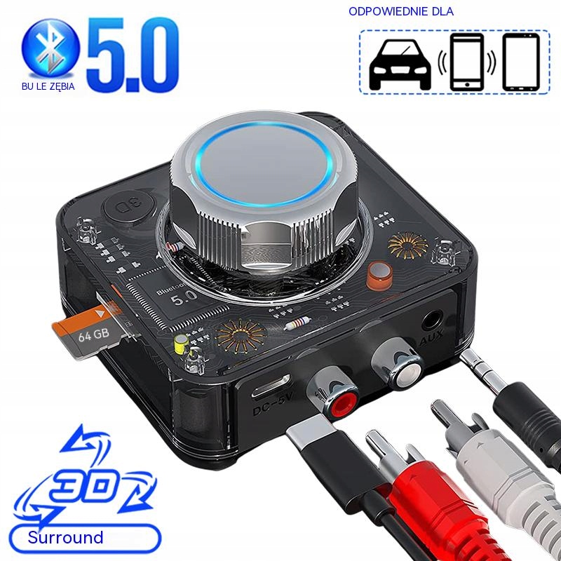 Odbiornik stereo RCA, adapter bluetooth 3,5 mm Zasięg 10 m