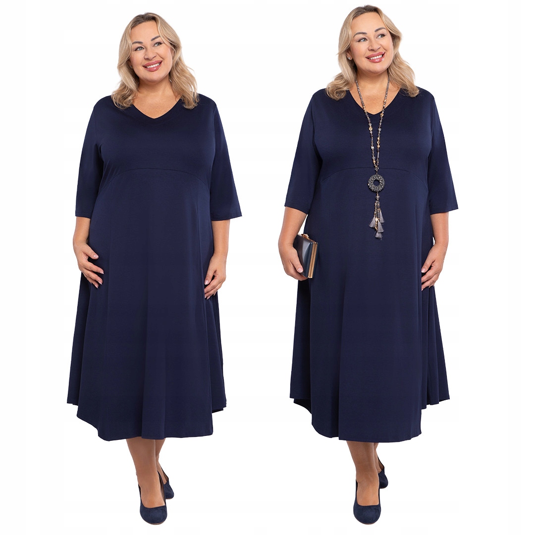 Tmavě modrá rozevřená šaty plus velikost velikost 60/62